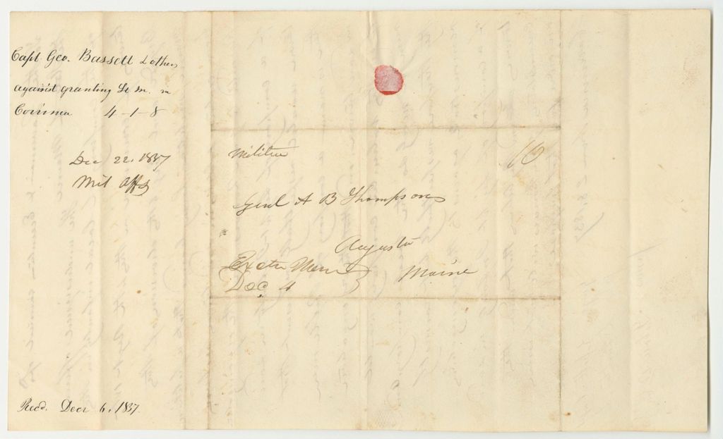 Miniature of Remonstrance of Capt. George Bassett and Others Against the Petition of Ephraim Currier and Others for the Organization of a Company of Light Infantry in Corinna