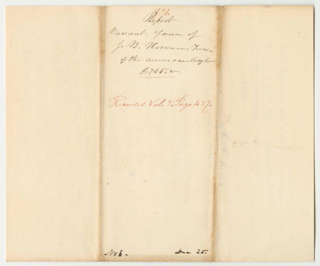 Miniature of Report 931: Warrant in Favor of J.B. Hosmer, Treasurer of The American Insane Asylum, for Tuition for the Deaf and Dumb