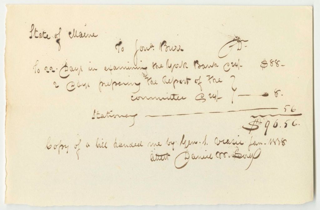 Miniature of Jonathan Burr's Bill for Examining the York Bank