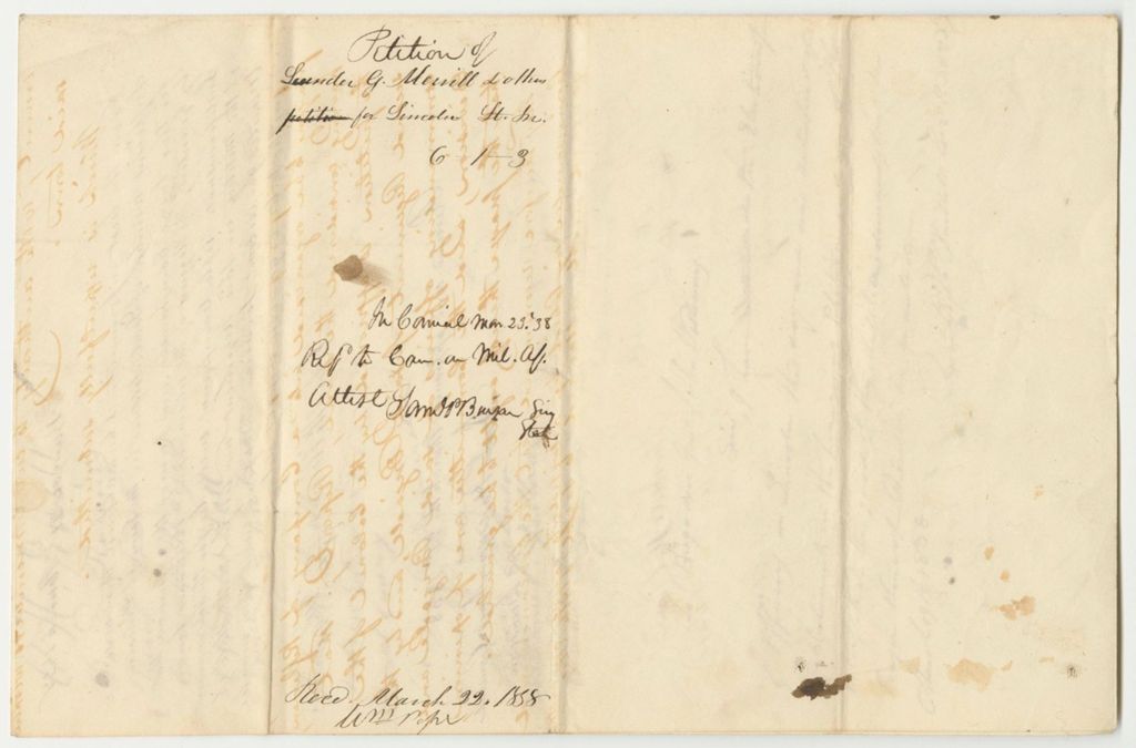 Miniature of Petition of Leander G. Merrill and Others to be Organized into a Company of Riflemen in Lincoln