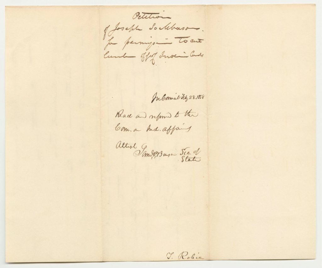 Miniature of Petition of Joseph Sockbason for Permission to Cut Limber on Land of the Penobscot Tribe of Indians