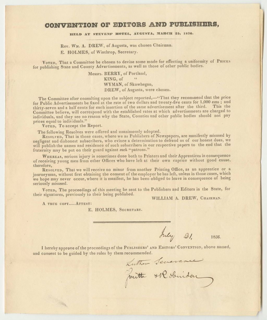 Miniature of Proceedings of the Convention of Editor and Publishers, Relating to Prices for Publishing State and County Advertisements