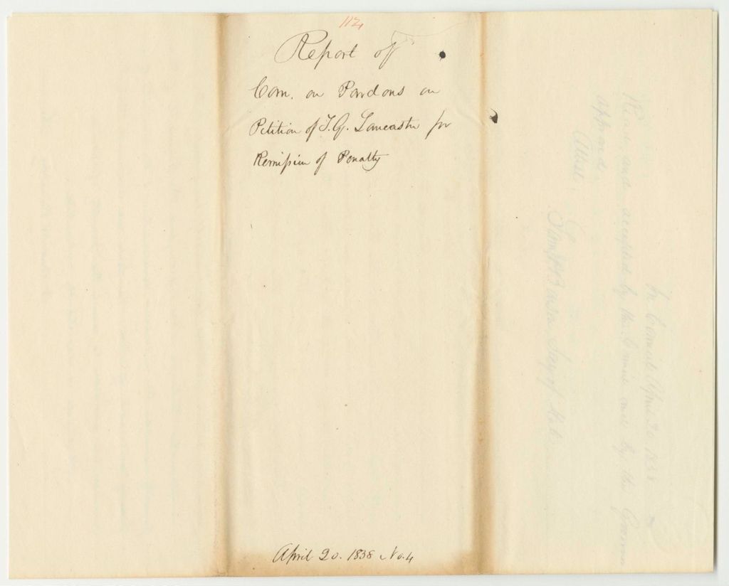 Miniature of Report 112: Report on the Petition of Thomas G. Lancaster of Hancock for the Remission of Penalty Imposed on Him by a Court Martial