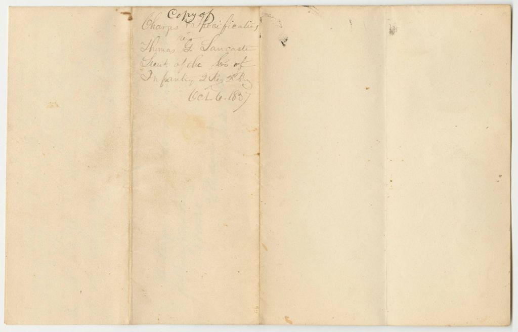 Miniature of Copy of Charges and Specifications in State v. Thomas G. Lancaster
