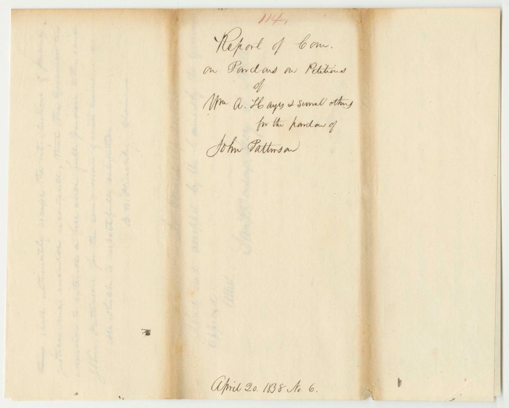 Miniature of Report 114: Report of the Committee on Pardons on the Petitions of William A. Hayes and Several Others for the Pardon of John Patterson