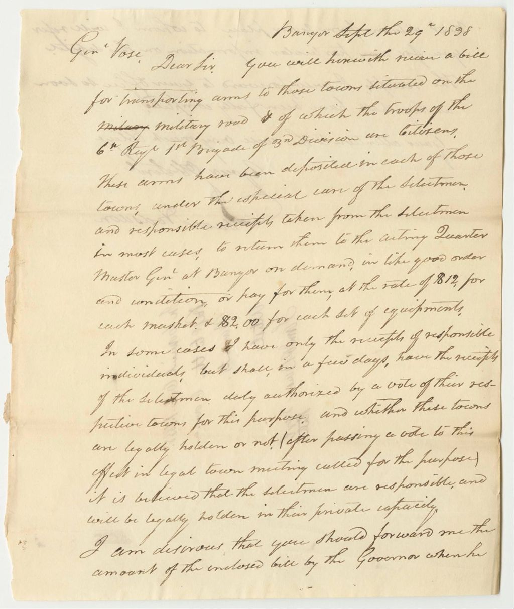 Miniature of Communication from Isaac Hodsdon Relating to Expenses for Transporting Military Supplies