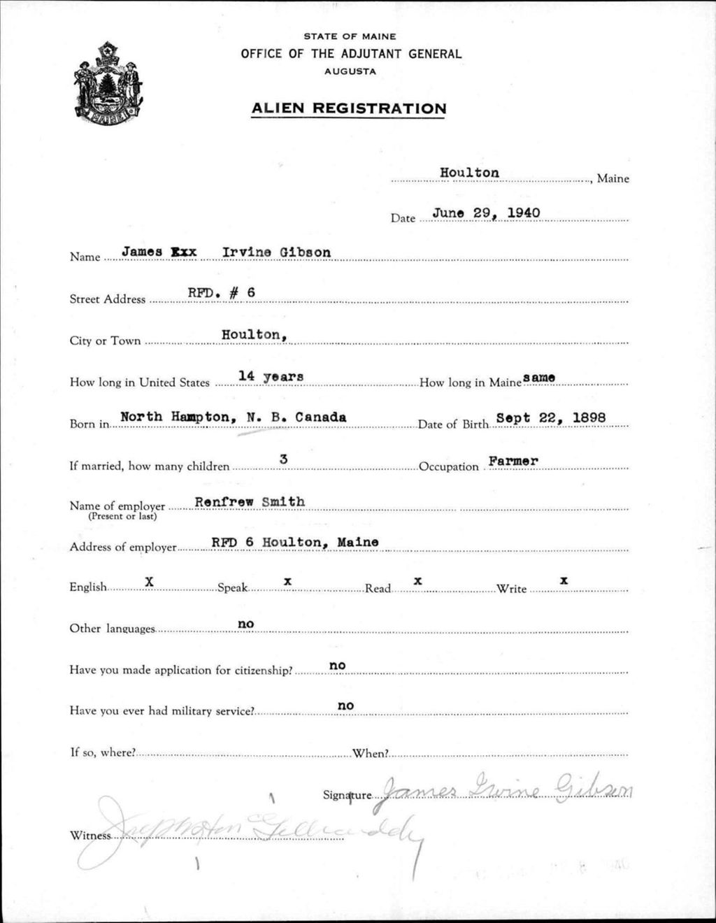 Miniature of Alien Registration- Gibson, James I. (Houlton, Aroostook County)