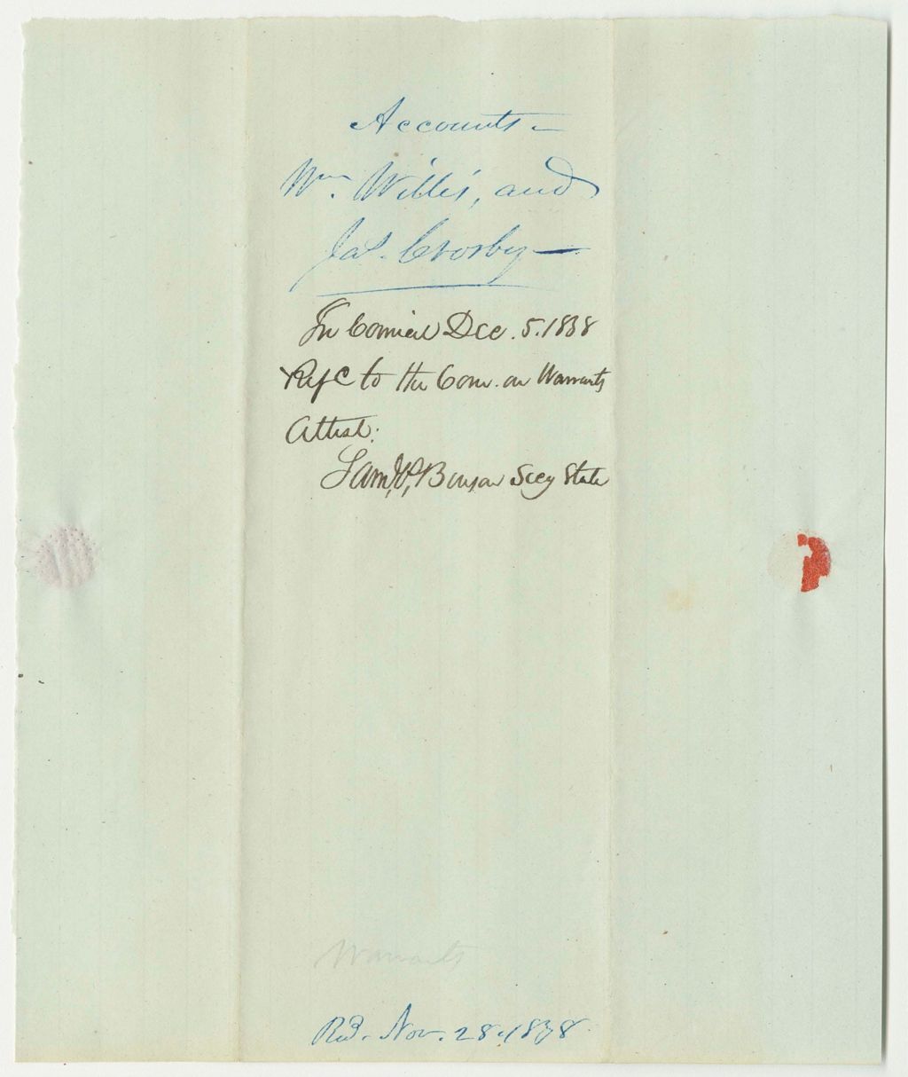 Miniature of Accounts of James Crosby and William Willis, Bank Commissioners