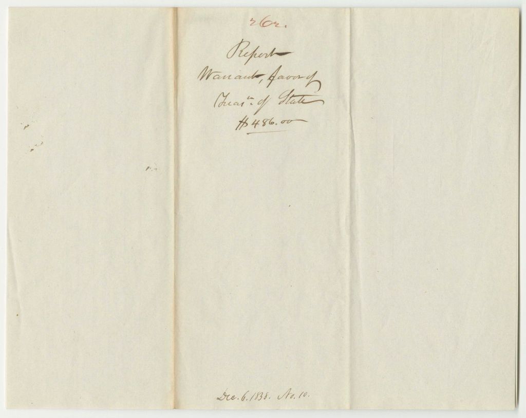 Miniature of Report 262: Warrant in Favor of The State Treasurer for Payment of School Funds