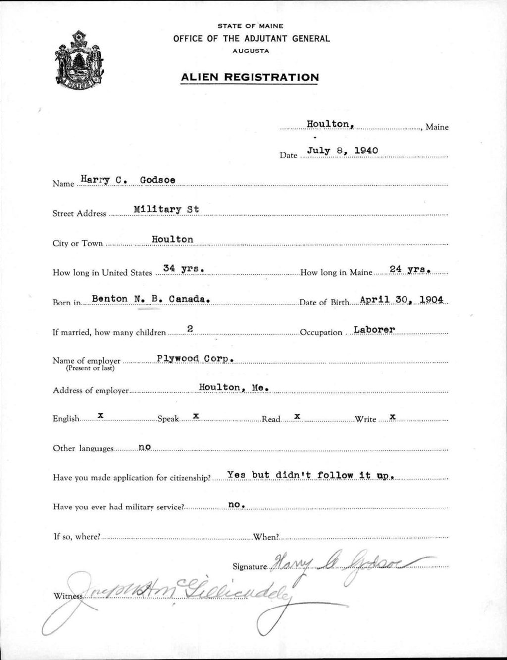 Miniature of Alien Registration- Godsoe, Harry C. (Houlton, Aroostook County)