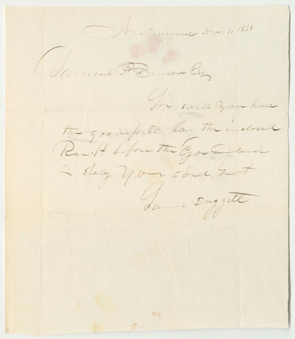 Miniature of Letter from Samuel Dagget to Samuel P. Benson