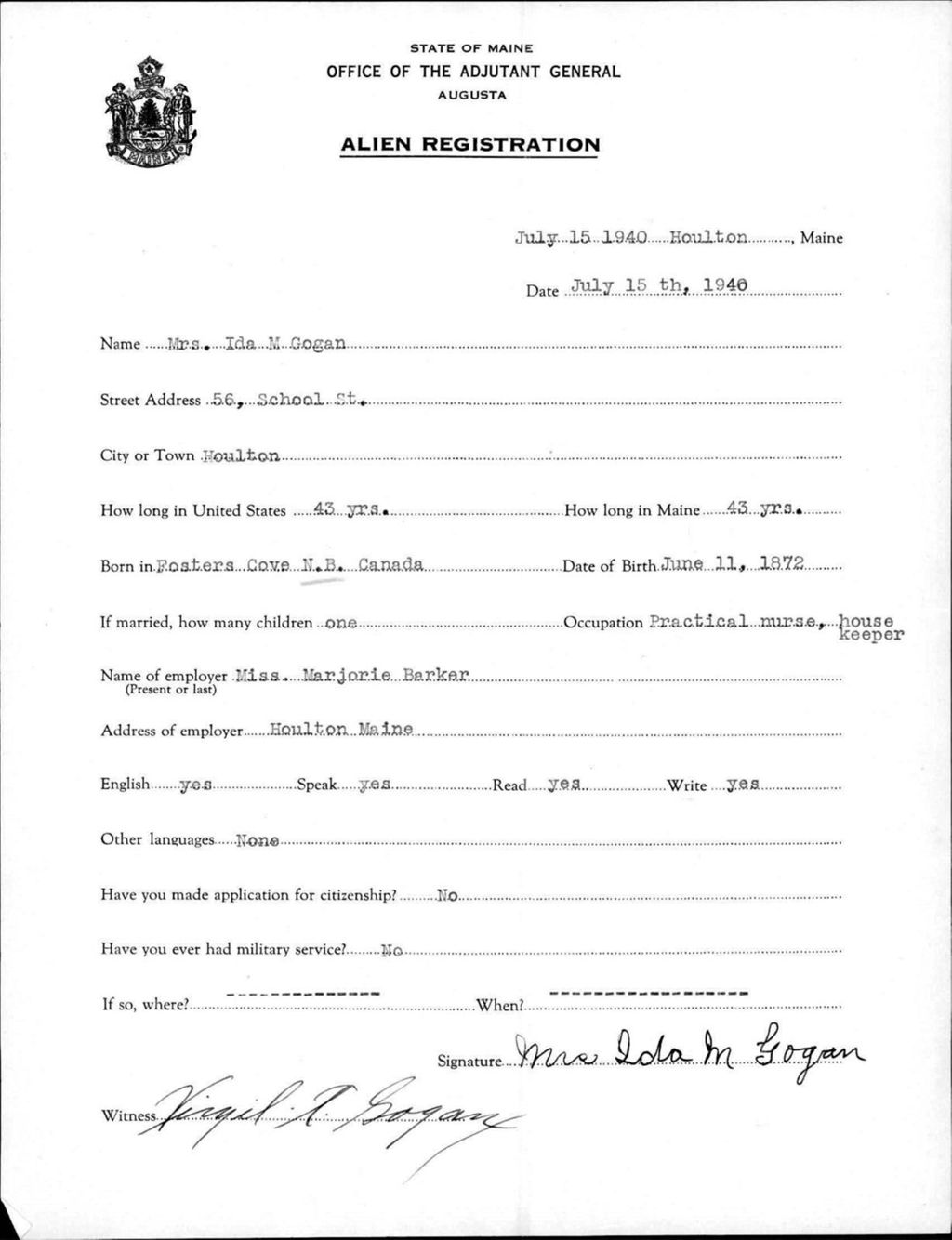 Miniature of Alien Registration- Gogan, Ida M. (Houlton, Aroostook County)