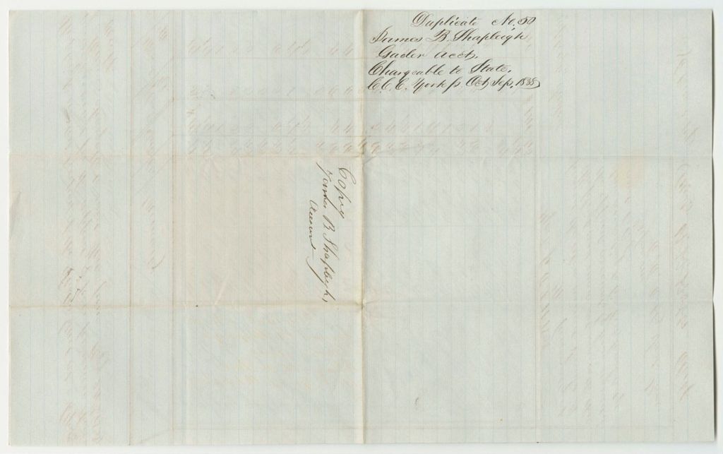 Miniature of Account of James B. Shapleigh, Under Keeper of the States Gaol at Alfred in the County of York, of the Expenses Incurred for Supporting Poor Prisoners Therein Committed Upon Charge or Conviction of Crimes Against the State, from May 24th to October 10th 1838