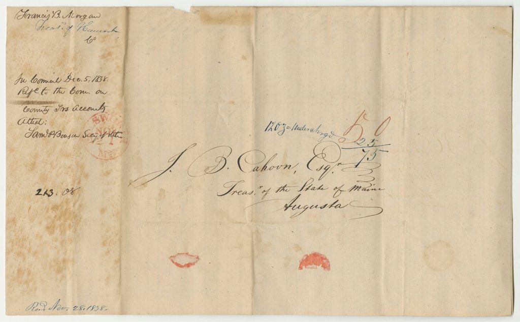 Miniature of Account of Francis B. Morgan, Hancock County Treasurer