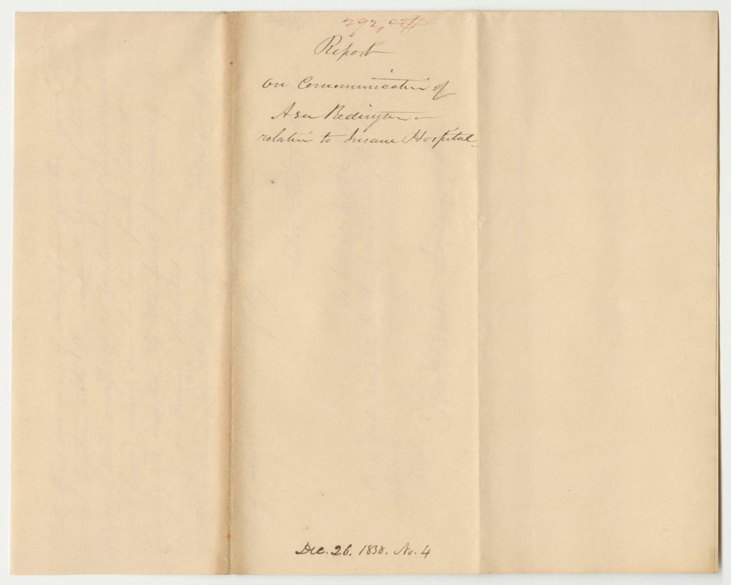 Miniature of Report 292: Report on the Communication of Asa Redington Relative to the Insane Hospital