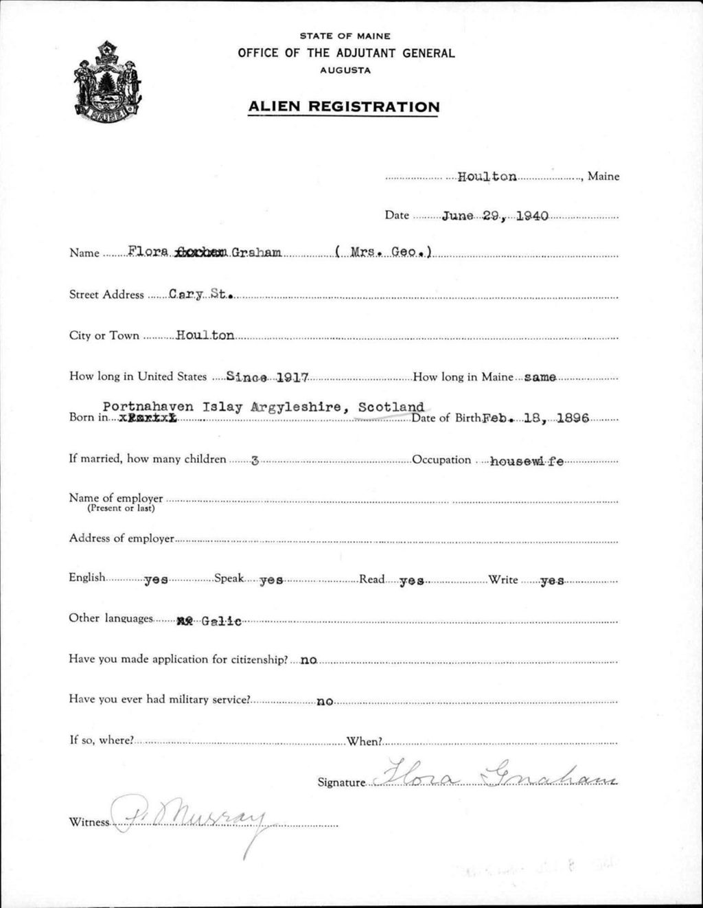Miniature of Alien Registration- Graham, Flora (Houlton, Aroostook County)