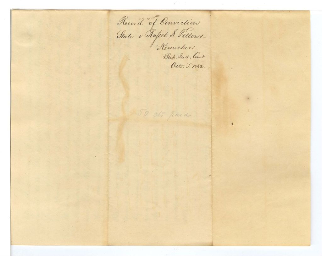 Miniature of Record of Conviction - State v Russel S Fellows - Kennebec