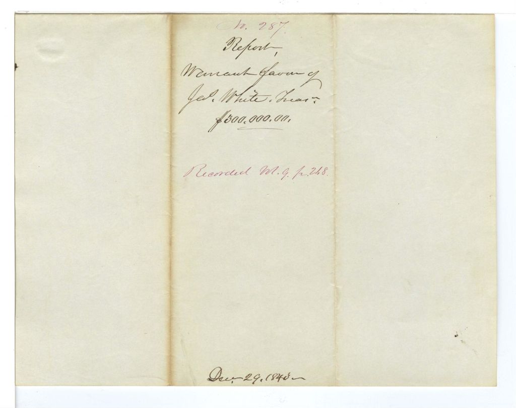 Miniature of Report on the Warrant in Favor of James White, State Treasurer
