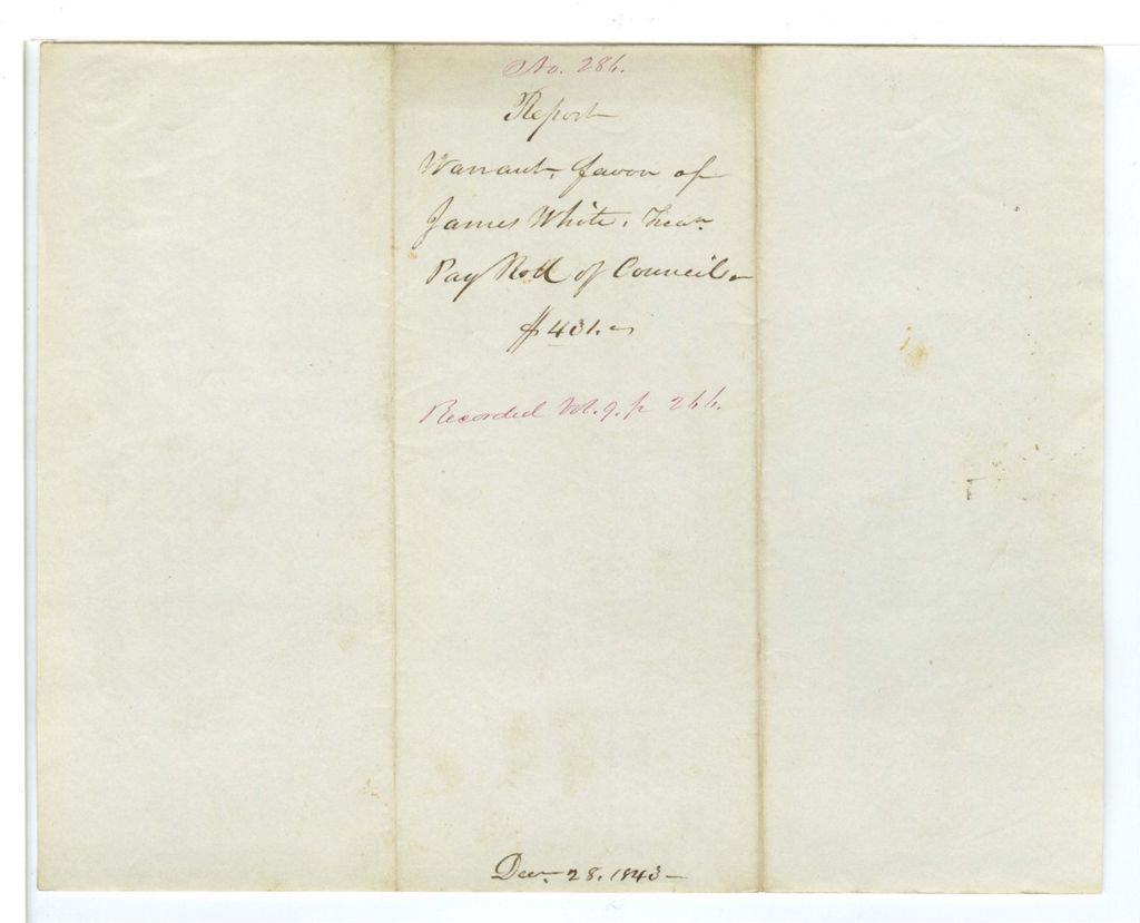 Miniature of Report on the Warrant in Favor of James White, State Treasurer, for Payroll of the 4th Session of the 23rd Council