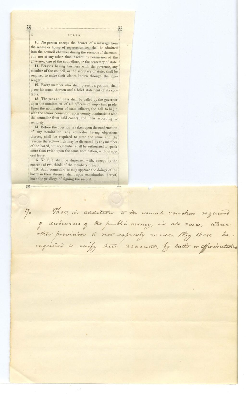 Miniature of Rules for the Executive Council for 1844