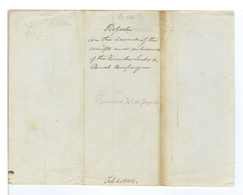 Miniature of Report on the account of the Receipts and Disbursements of the Kennebec Locks and Canal Company