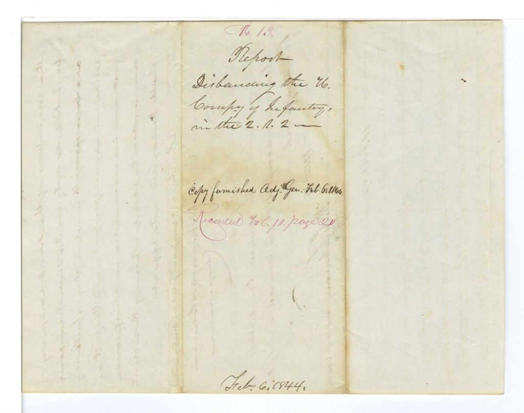 Miniature of Report disbanding the H Company of Infantry in the 2nd Reg 1st Brig 2nd Div in Dearborn