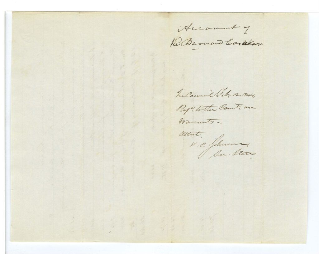 Miniature of Account of Rev. Barnard Caraker