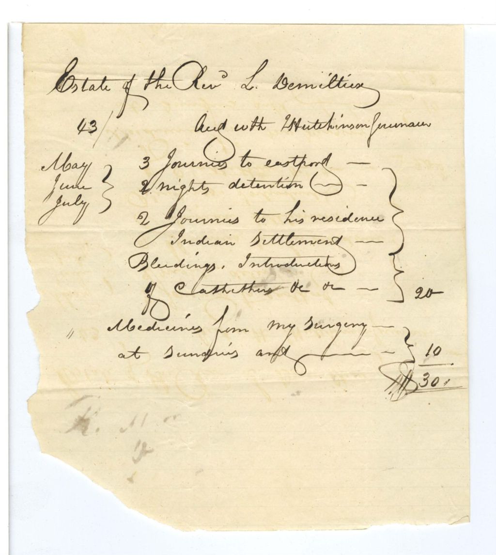 Miniature of [Bill?] of the estate of the Rev. L. [Demittier?]