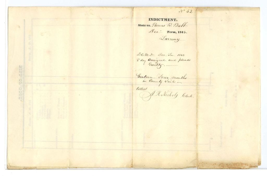 Miniature of Indictment, State v Thomas B Babb