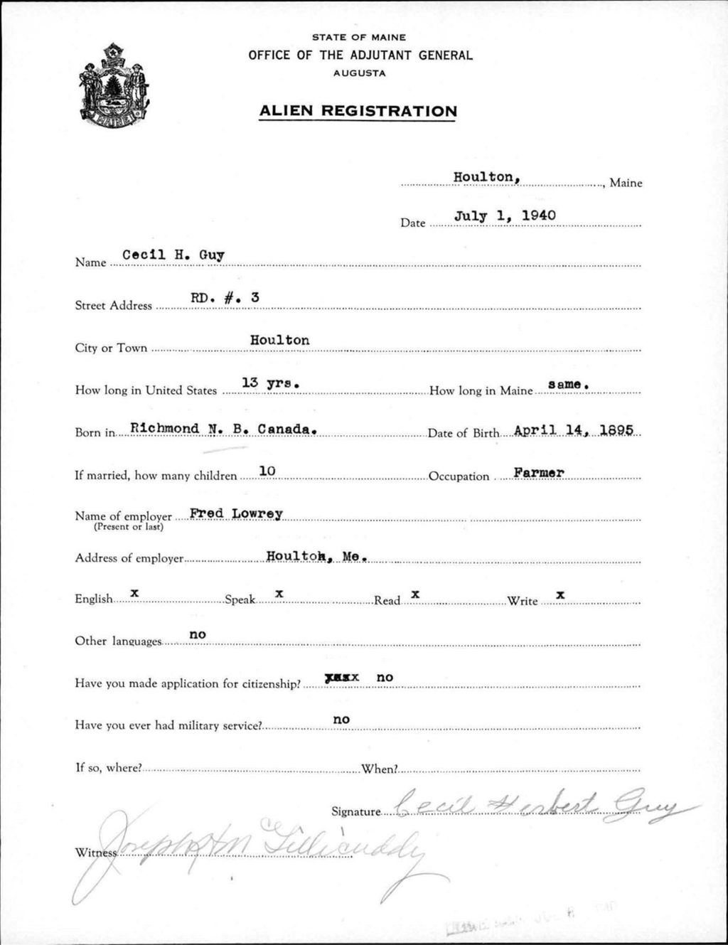Miniature of Alien Registration- Guy, Cecil H. (Houlton, Aroostook County)