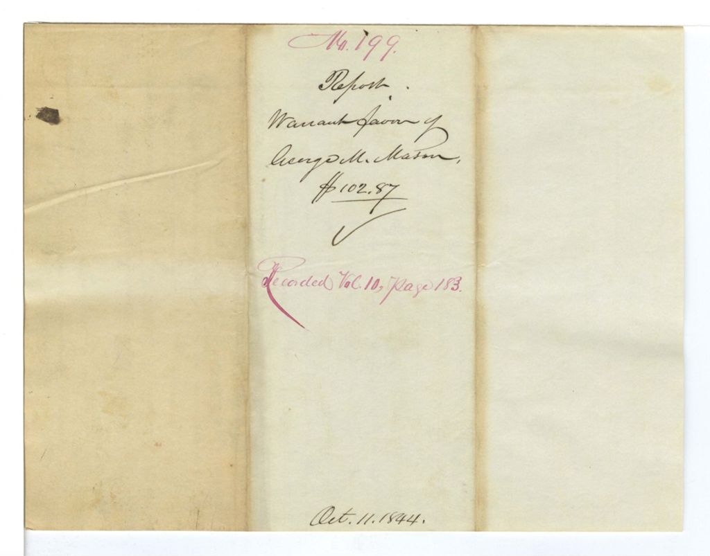 Miniature of Report 199: Report on the warrant in favor of George M. Mason for pursuit and apprehension of John Ferguson, fugitive from justice