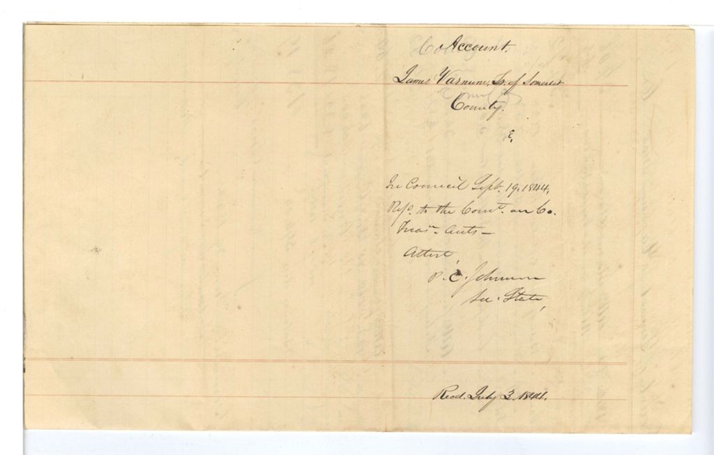 Miniature of Account of James Varnum, Treasurer of Somerset County