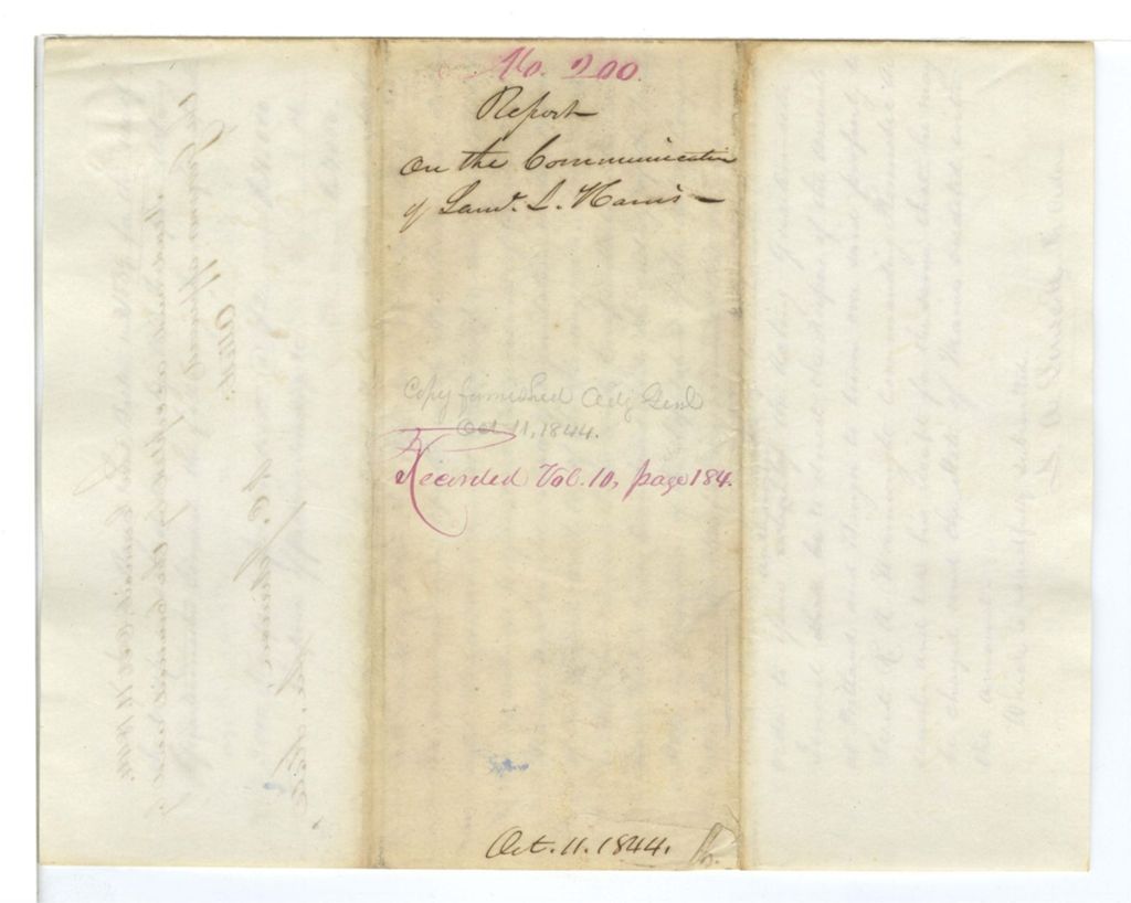 Miniature of Report 200: Report on the communication of Samuel L. Harris in relation to cannonballs and knapsacks