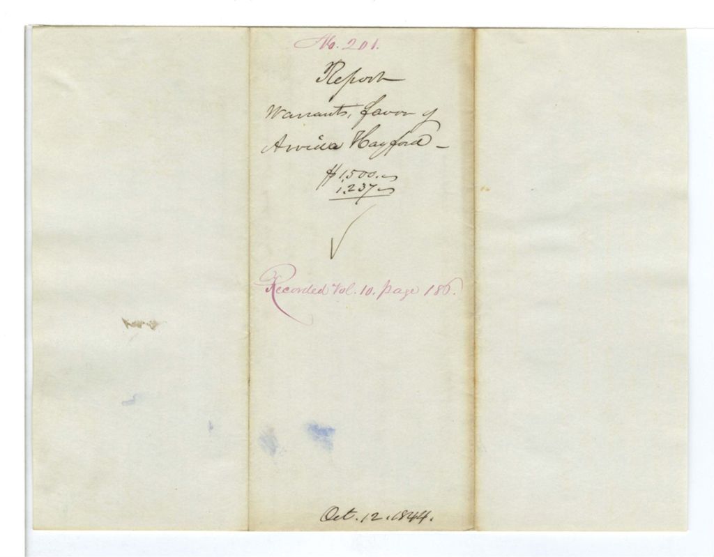 Miniature of Report 201: Report on the warrant in favor of A. Hayford, Agent for the Penobscot Indians