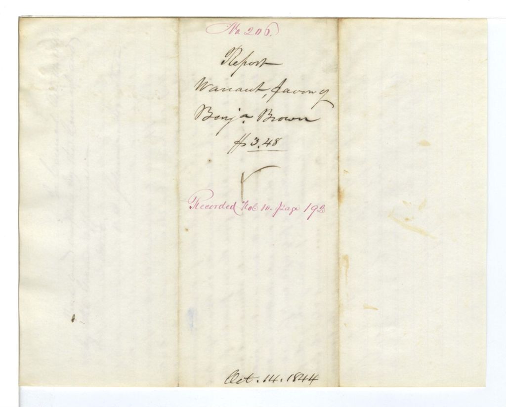 Miniature of Report 206: Report on the warrant in favor of Benjamin Brown for attending the commission to investigate the Insane Hospital