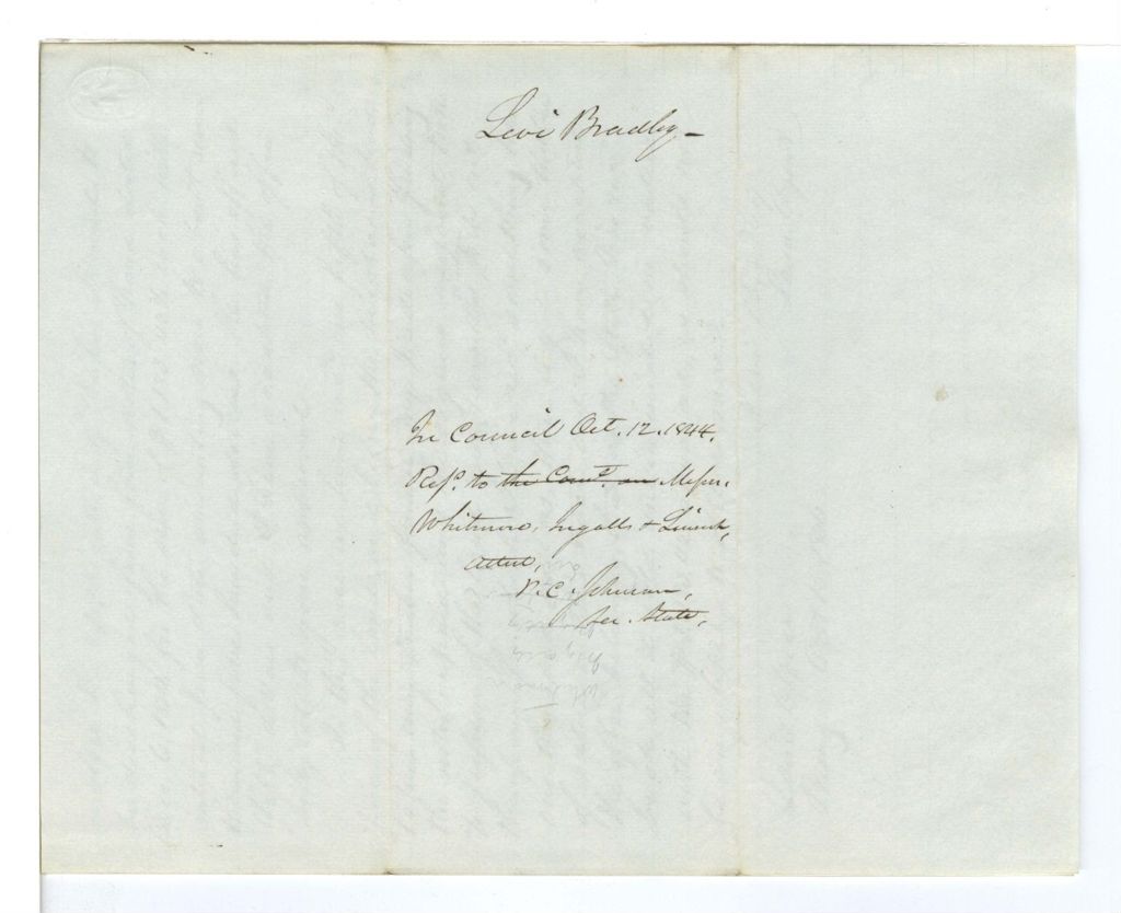 Miniature of Communication of Levi Bradley regarding Rufus Dwinel