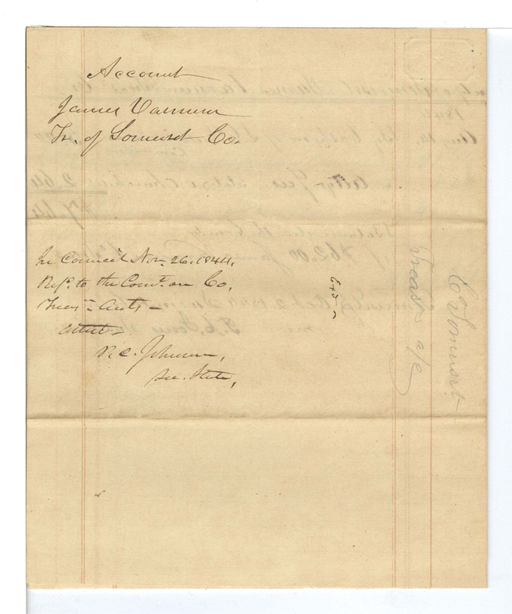 Miniature of Account of James Varnum, Treasurer of Somerset County
