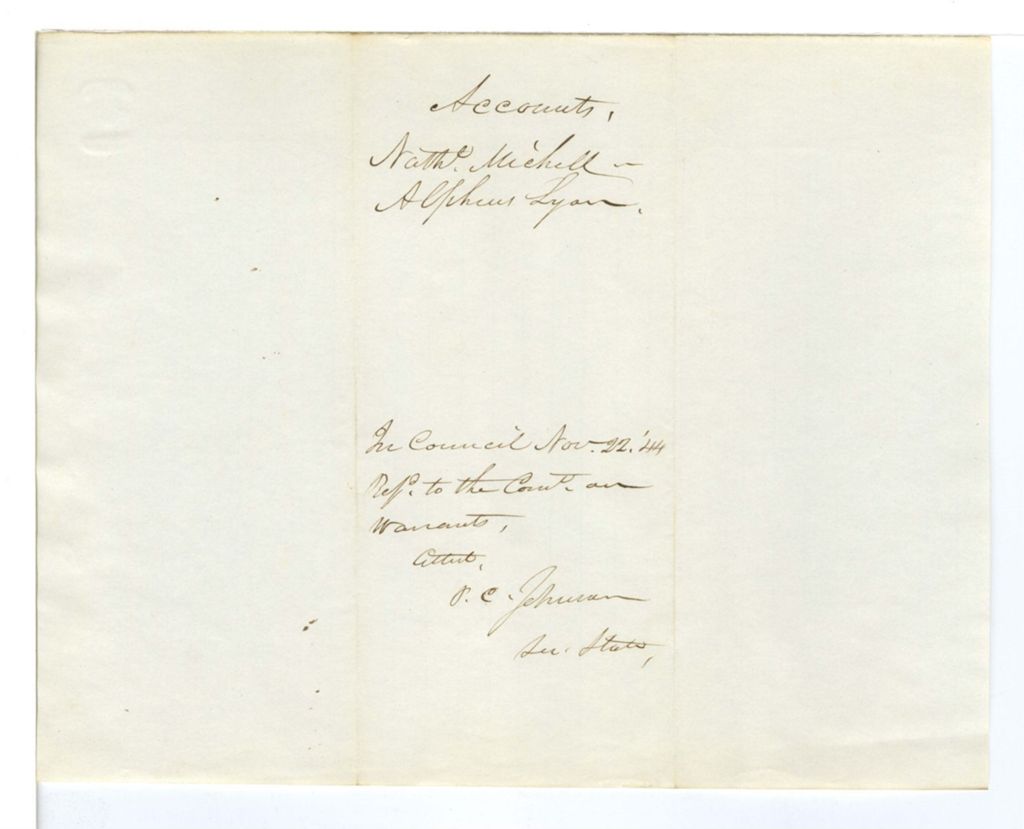 Miniature of Accounts, Nathaniel Mitchell and Alpheus Lyon