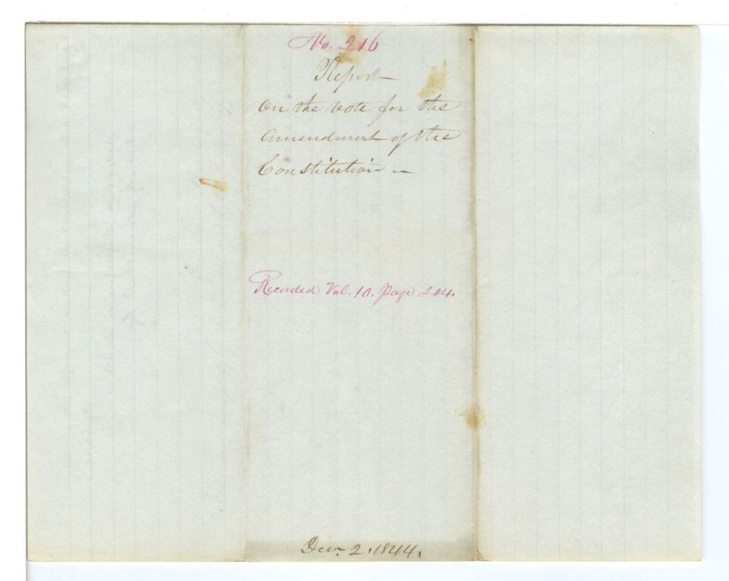Miniature of Report 216: Report on the vote for the Amendment of the State Constitution