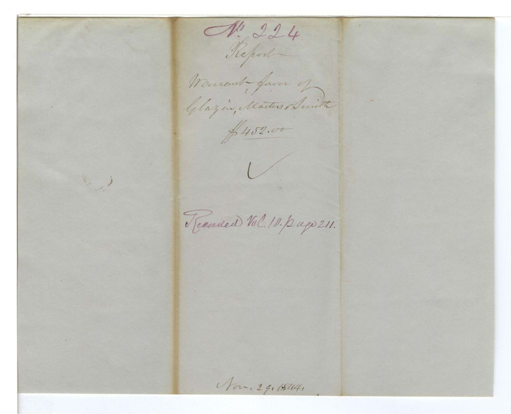 Miniature of Report 224: Report on the warrant in favor of Glazier, Masters, and Smith for copies of Maine Reports, and Williamson's History