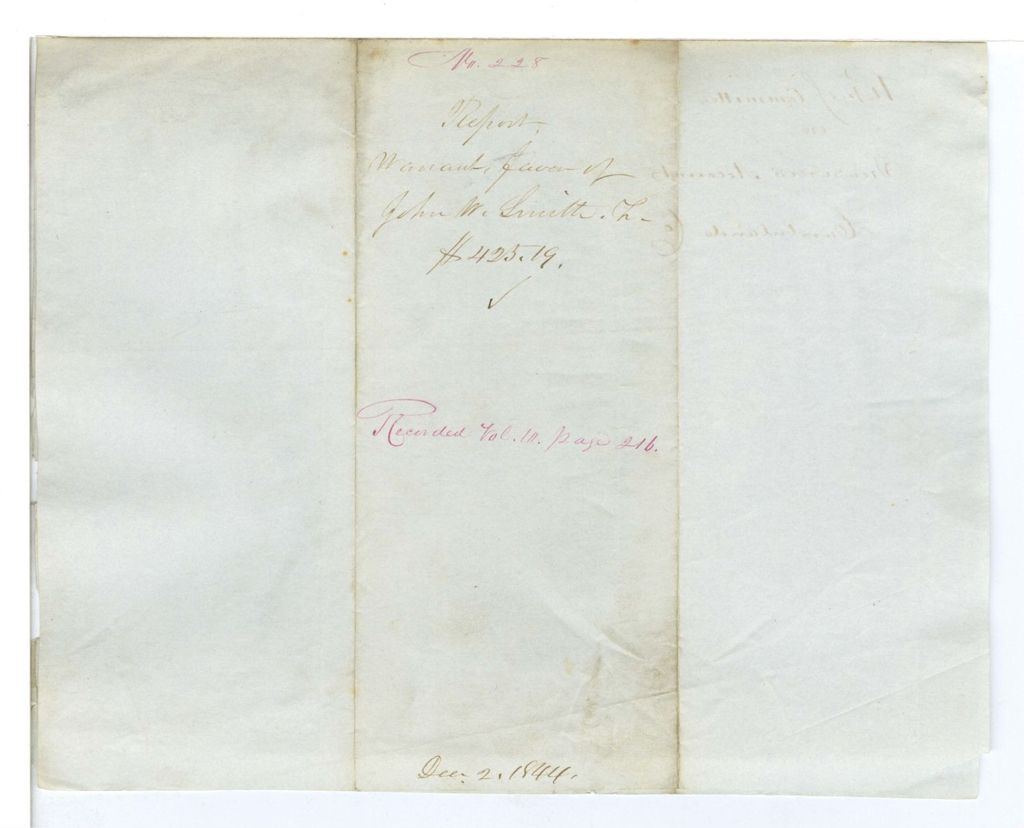 Miniature of Report 228: Report on the warrant in favor of John W. Smith, Cumberland County Treasurer