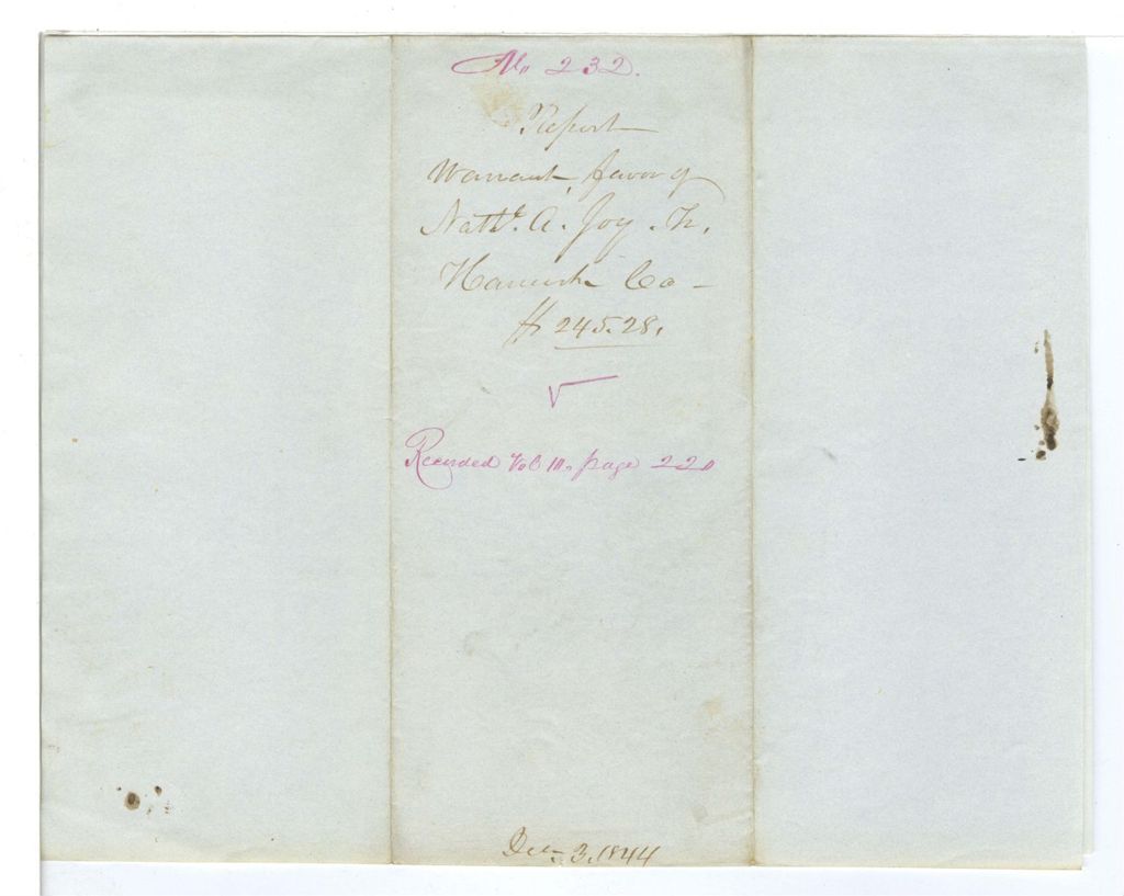 Miniature of Report 232: Report on the warrant in favor of Nathaniel A. Joy, Hancock County Treasurer
