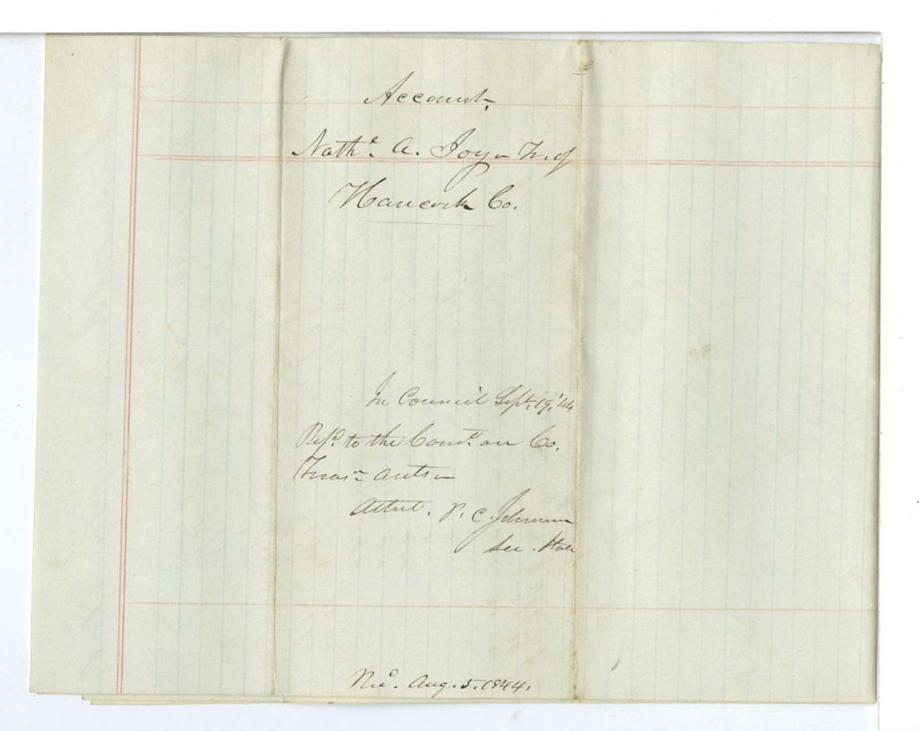 Miniature of Account of Nathaniel A. Joy, Hancock County Treasurer