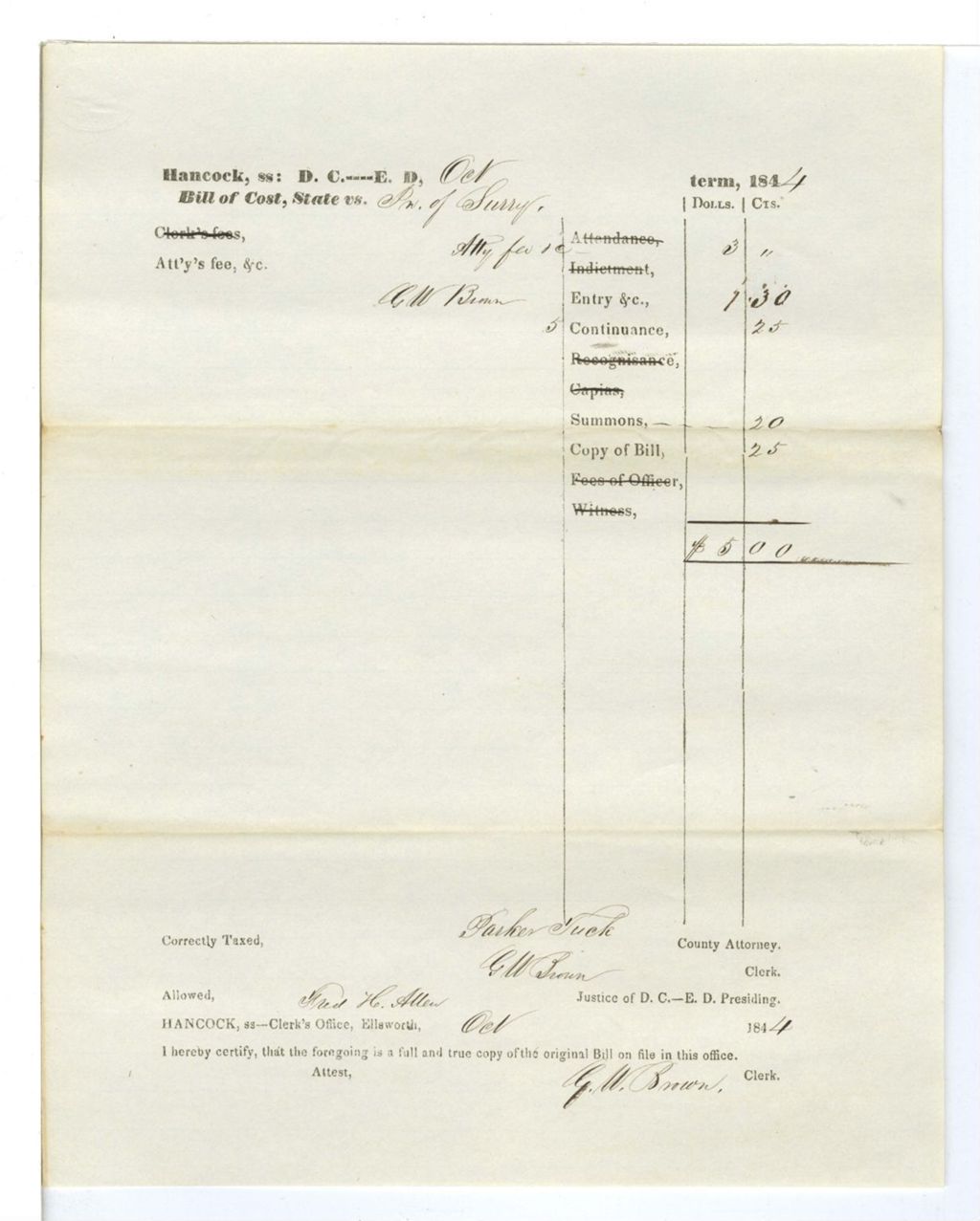 Miniature of Bill of Cost, State vs. Inhabitants of Surry
