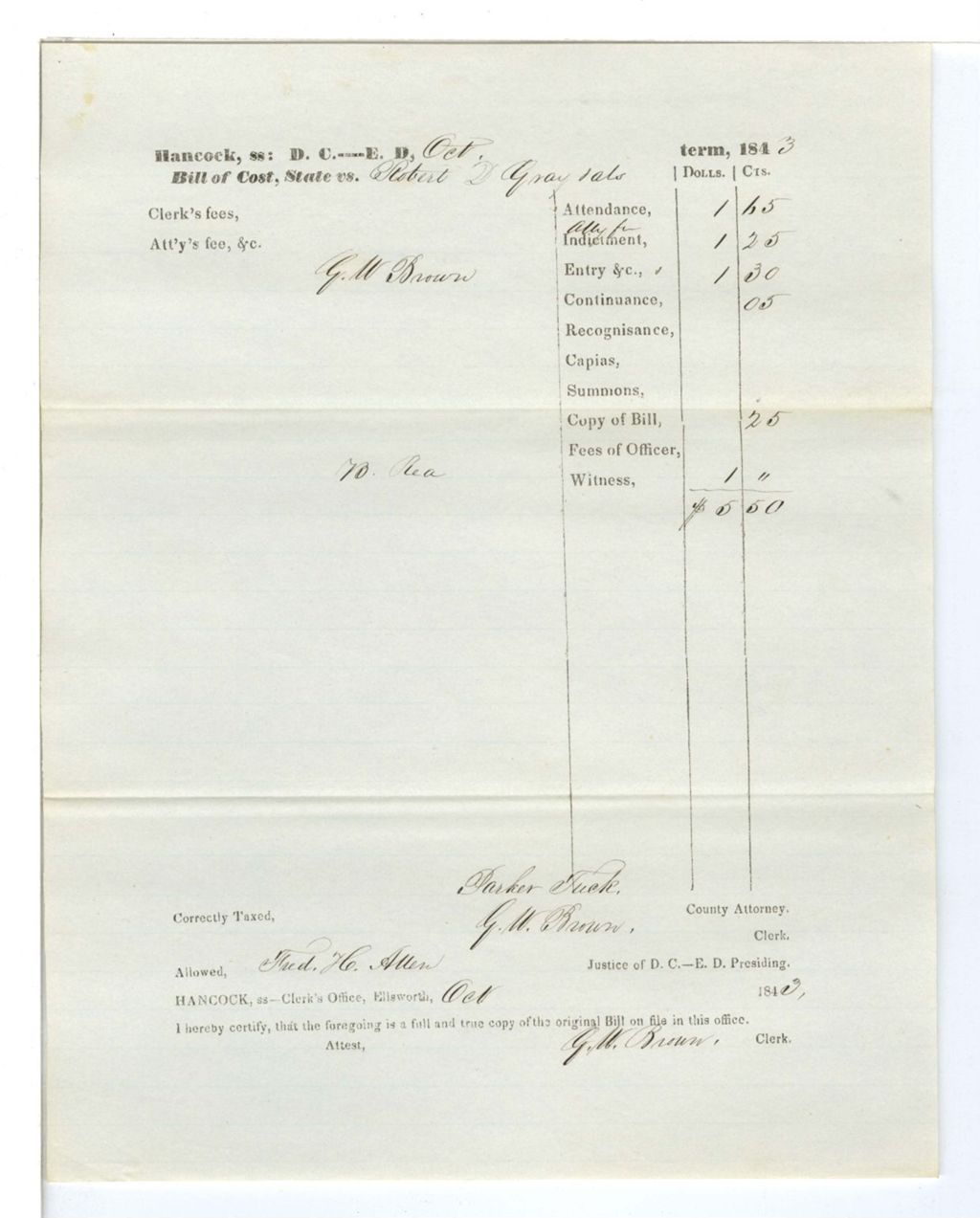 Miniature of Bill of Cost, State vs. Robert D. Gray and others