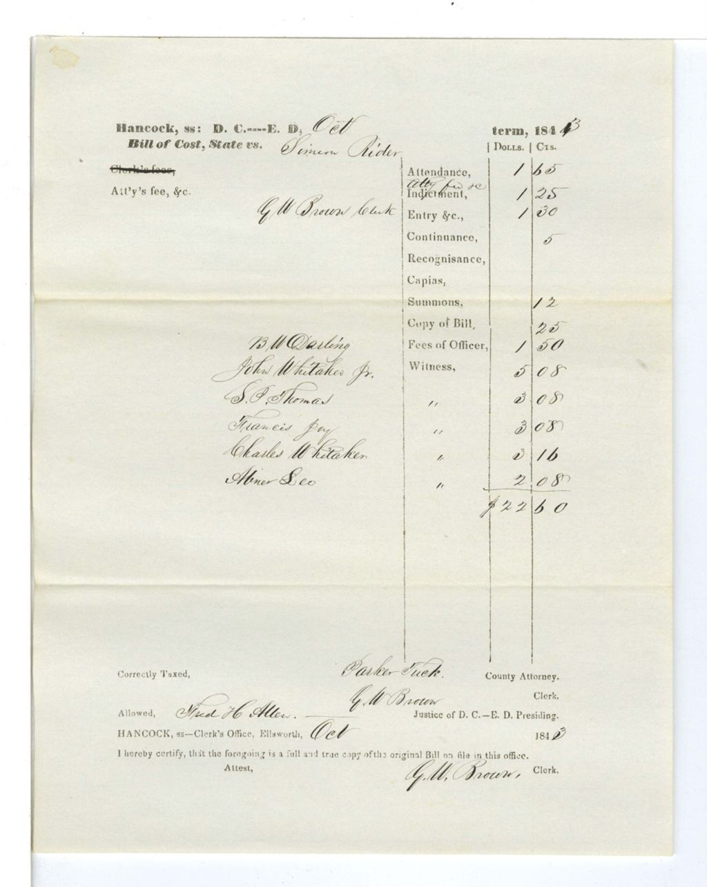 Miniature of Bill of Cost, State vs. Simon Rider