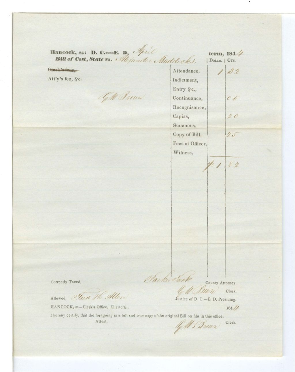 Miniature of Bill of Cost, State vs. Alexandar Maddocks
