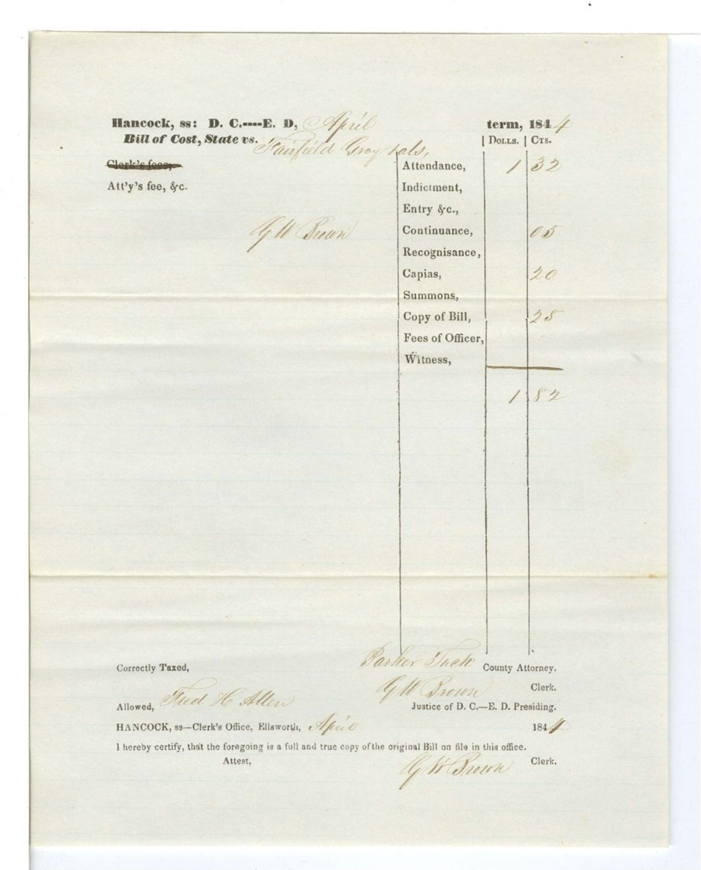 Miniature of Bill of Cost, State vs. Fairfield Gray and others