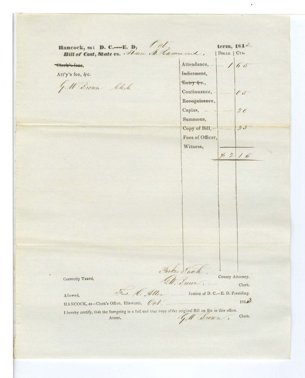 Miniature of Bill of Cost, State vs. A. M. Hammond