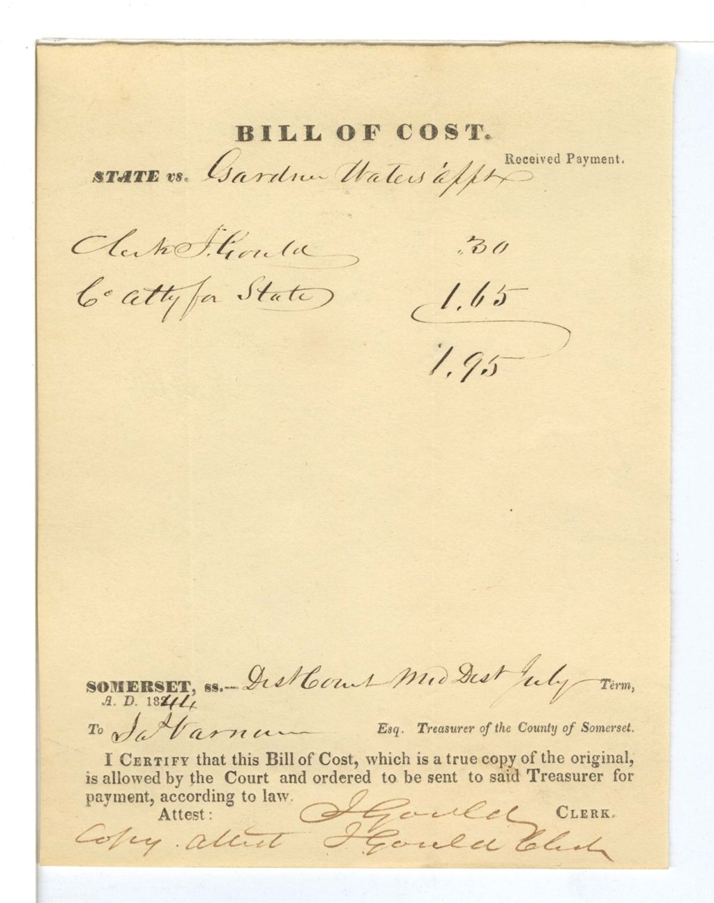 Miniature of Bill of Cost, State vs. [Garden Waters apartments?]